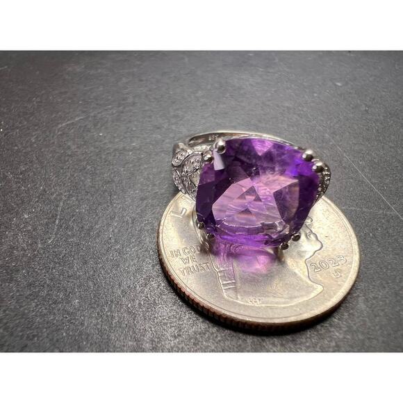Amethyst and diamond sterling silver ring size 7 - Picture 11 of 16